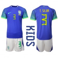 Brazil Thiago Silva #3 Gostujuci Dres za djecu SP 2022 Kratak Rukav (+ Kratke hlače)